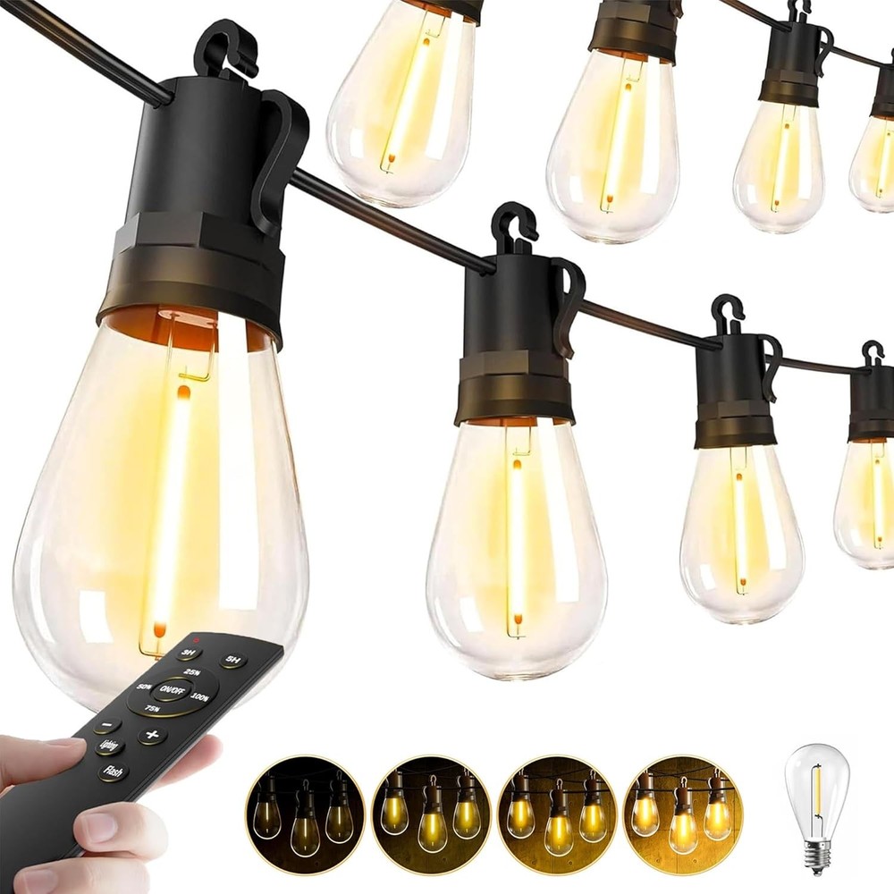 Outdoor String Lights Patio LED - Light Outside 50Ft 15M Waterproof Remote Dimma