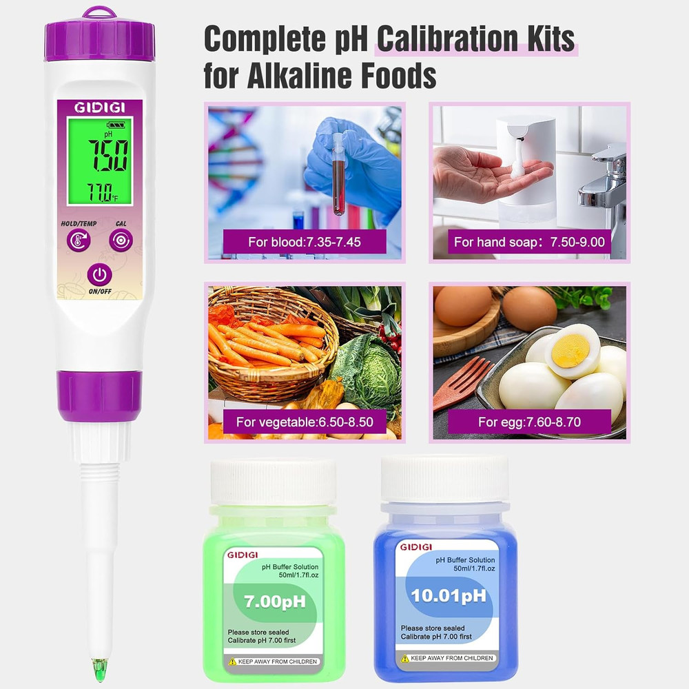 pH Meter Food Digital Electronic pH Tester for Fermentation 3*50ml pH Buffer Cal