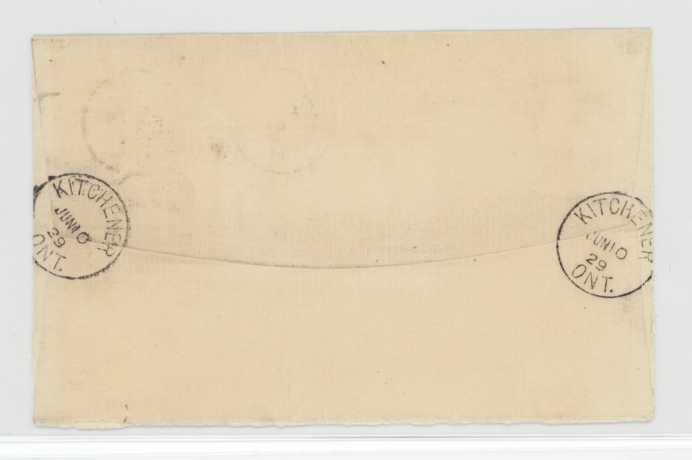 CANADA 1929 12c KGV Scroll KITCHENER registered drop letter