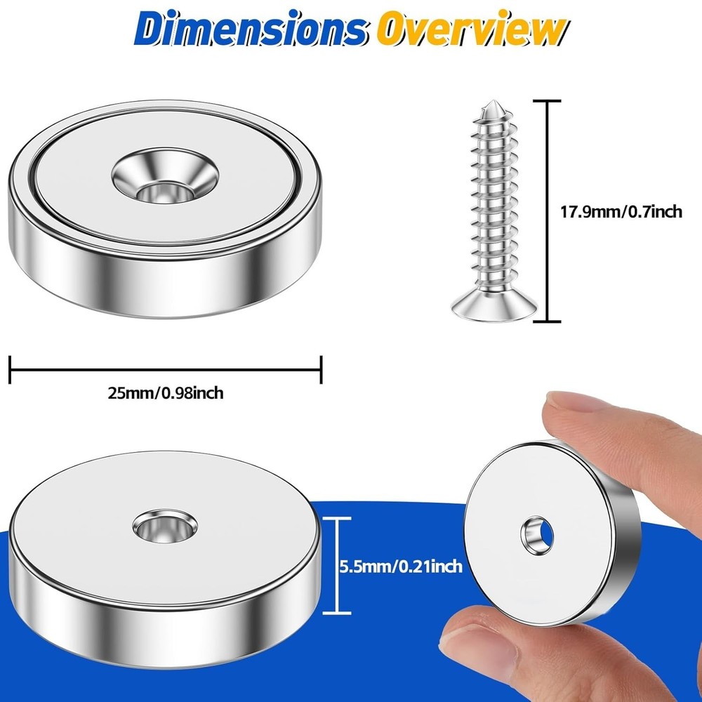 Durable 4 Pack Neodymium Cup Magnets - 60LBS Pull Force for Home & Garage