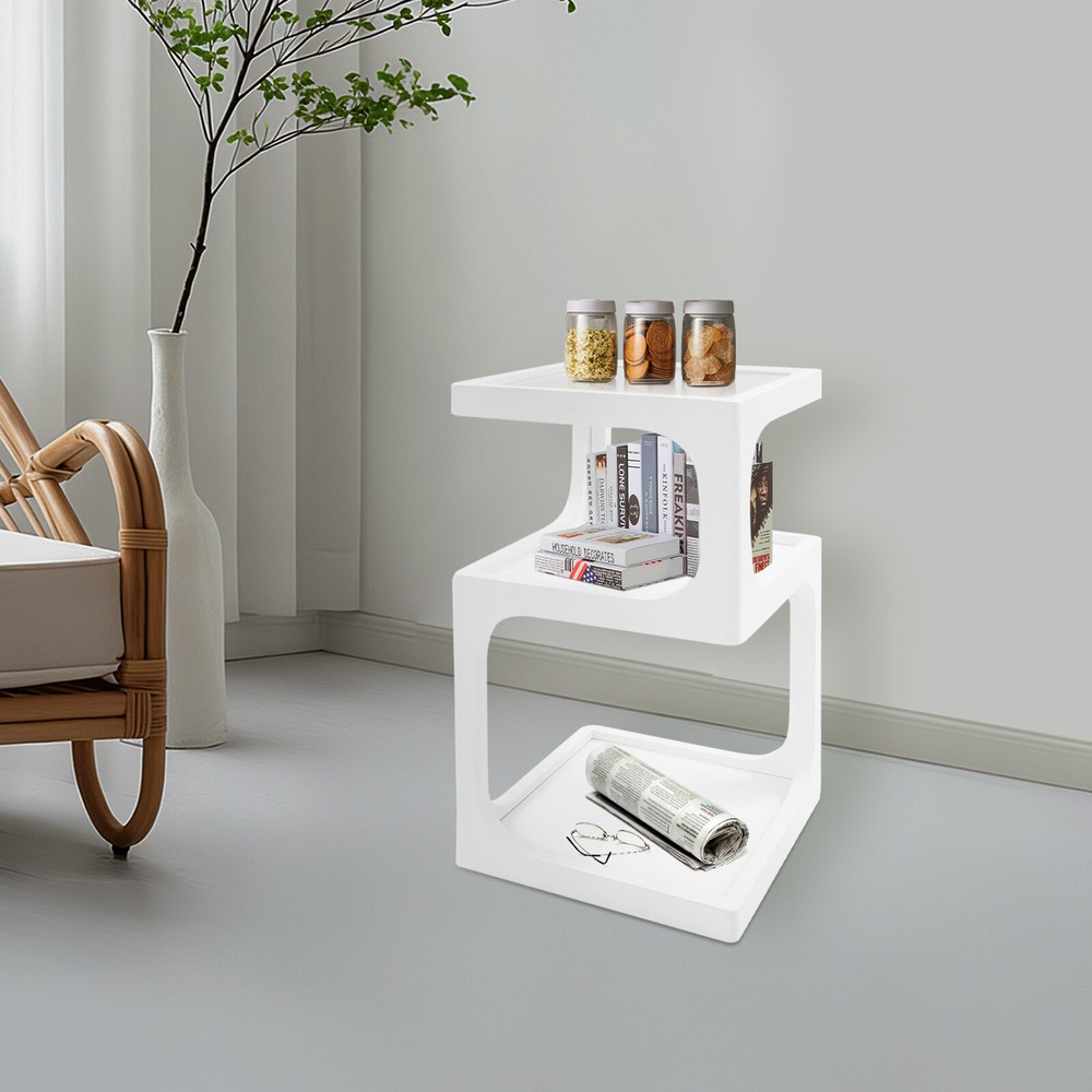 3-Tier Solid Wood Nightstand, End Table for Small Spaces with Open Storage