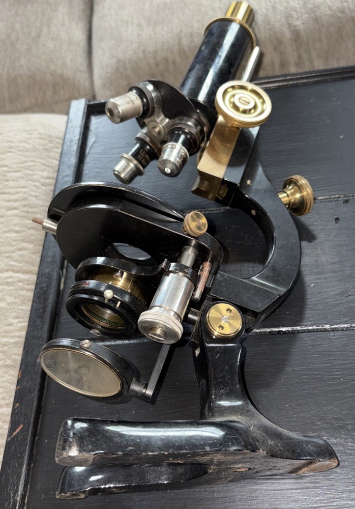 Antique H.J. Nlemert Berlin Compound Microscope Set, Case, Othmer Object & Slide