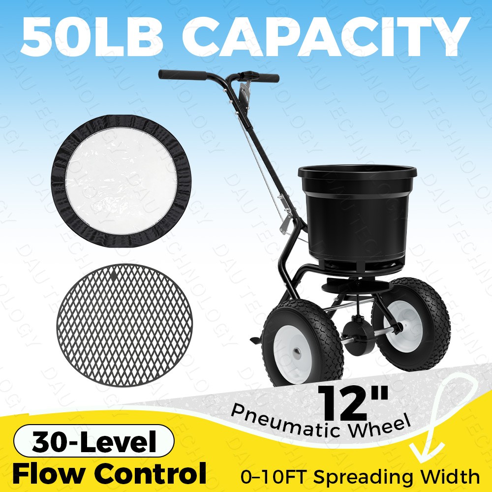 50LB Capacity Walk-Behind Push Broadcast Spreader 30-Level Flow Control 0–10FT