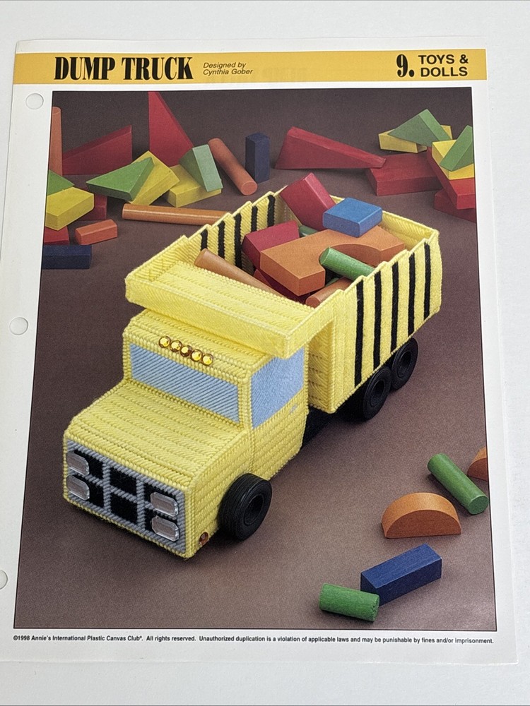 Dump Truck Toy Annie's Attic Plastic Canvas Pattern Page