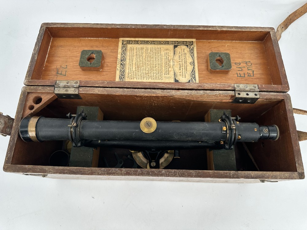Antique CL Berger & Sons Survey Transit Engineering Level w/ Wood Case Ser 29449