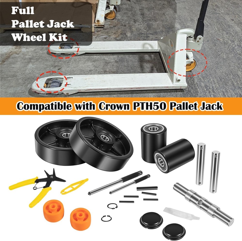 for Crown PTH50 Pallet Jack Full Replacement Kit Steering Wheels Front Load 7"x2