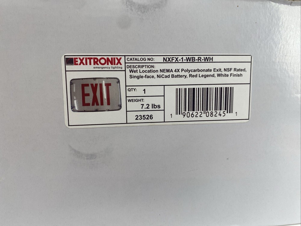 Exitronix NXFX-1-WB-R-WH Wet Location NEMA 4X Polycarbonate Exit NSF Rated