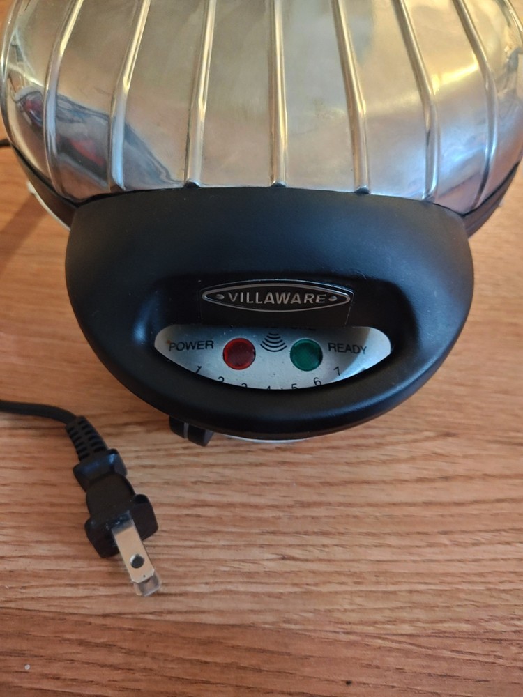 VillaWare Model 2004 Uno Classic Round Chrome Thin Waffler Maker Tested Works