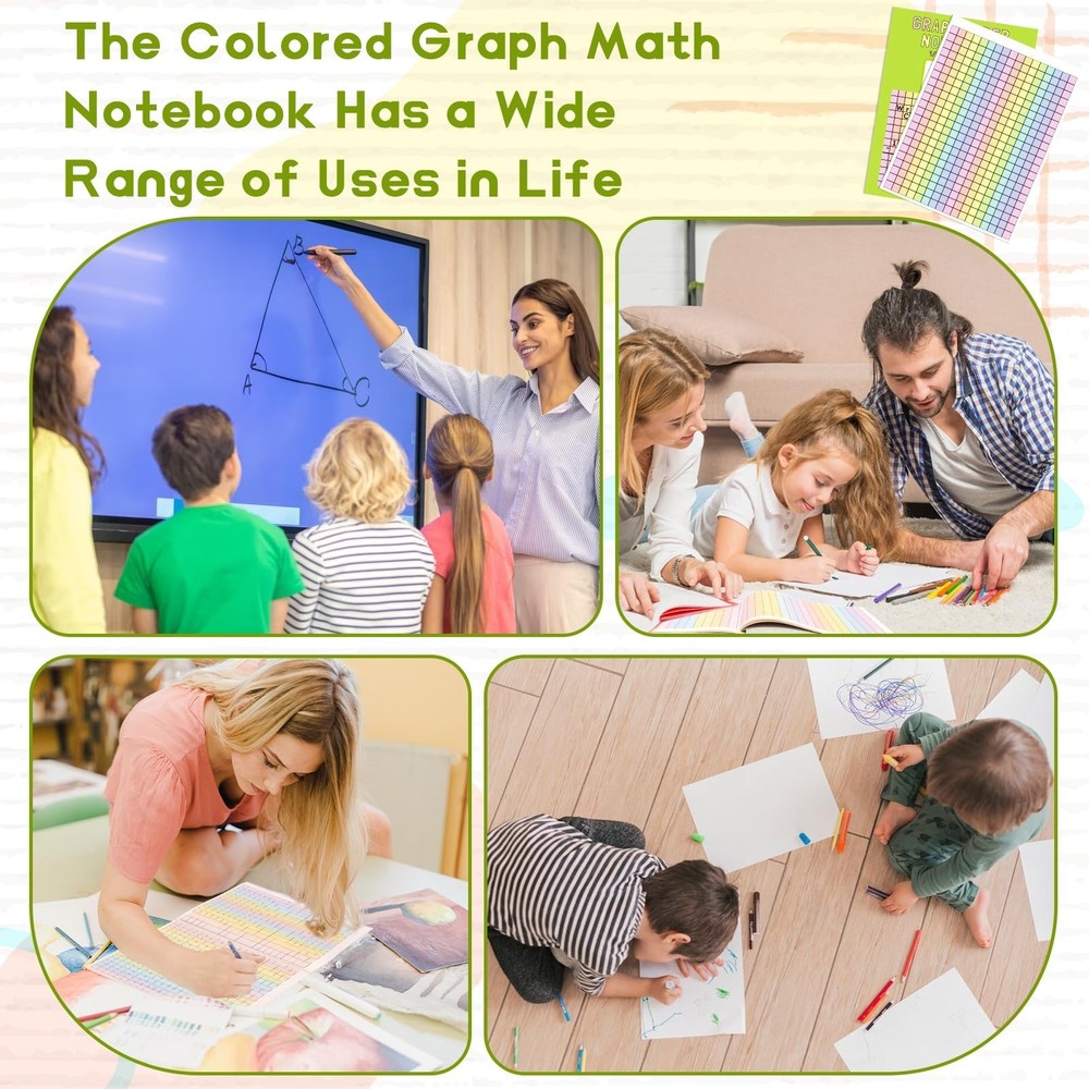 1 Pack 8.5×11 Colored Graph Paper Pad Math Notebook Graph Paper 1/2 Inch Sq