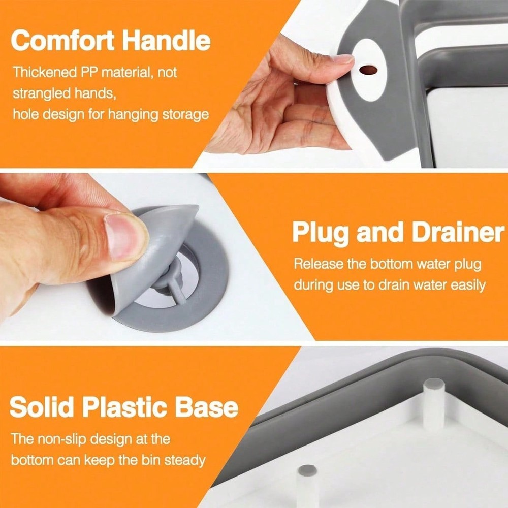 Collapsible Cutting Board - Foldable Multi-function Dish Tub - Washing and Drain
