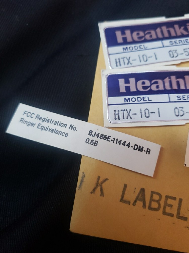 Two New Heathkit HTX-10 Labels & Two Registration Labels