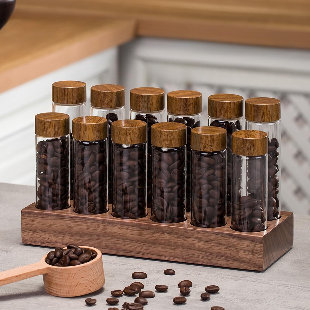 Coffee Bean StorageCoffee Storage Container with Walnut Solid Wood BaseCoffee...