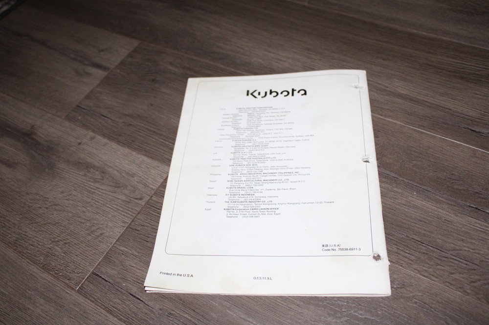 Kubota model LA211 front loader operators manual