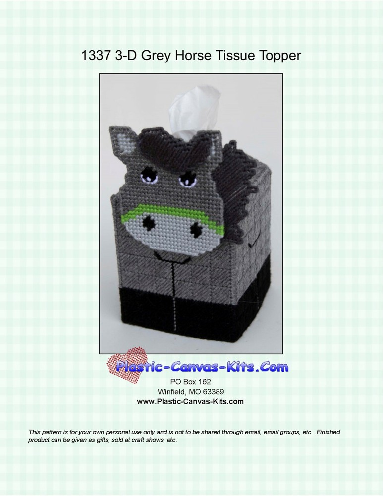 Grey Horse Tissue Topper-Plastic Canvas Pattern or Kit