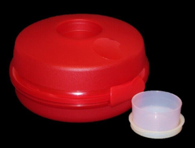 Tupperware Bagel Keeper with Smidget Round Lunch Container Red & Sheer
