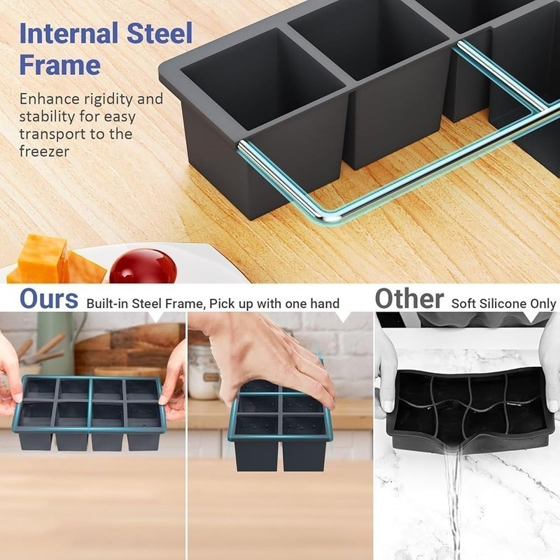 Large Silicone Ice Cube Tray Whiskey & Cocktails Easy Release Stackable New