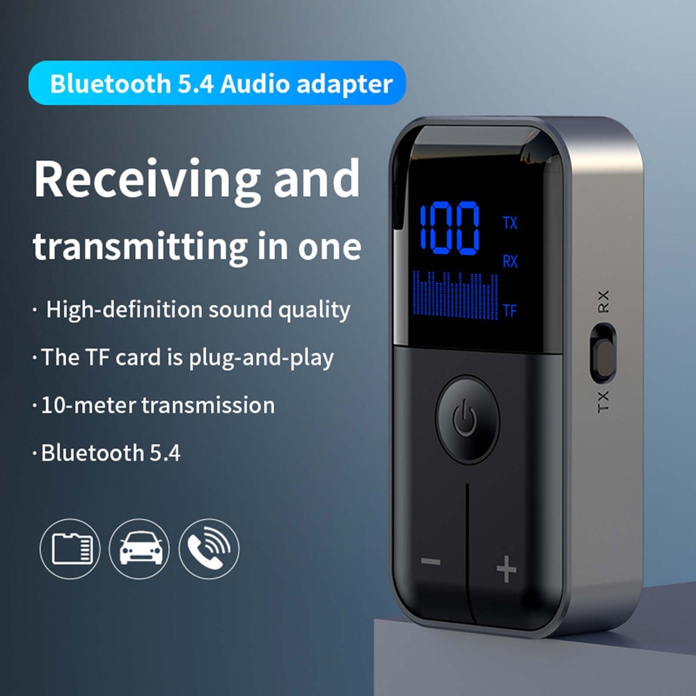 Bluetooth 5.4 Transmitter and Receiver with Battery Indicator 3.5mm Aux Adapter