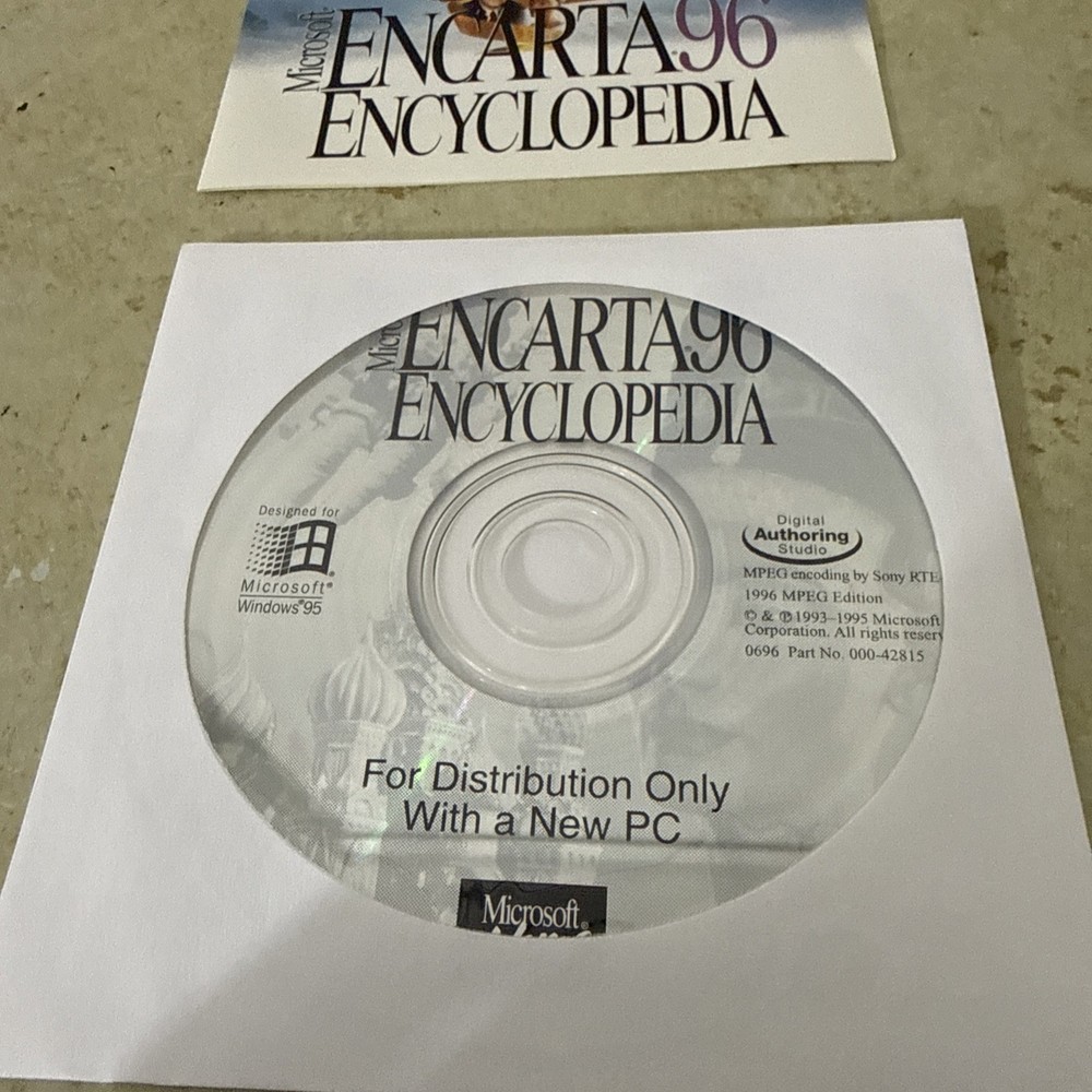 Microsoft Encarta 96 Encyclopedia - PC Software - Microsoft Home 1995 disc/book