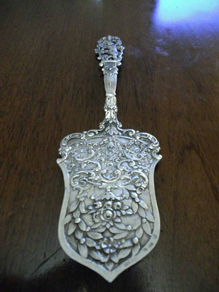 Large Antique Decorated 800 Silver Cake / Pie Server Germany c 1890 19th Cent