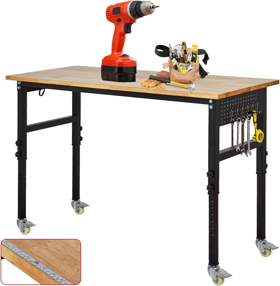60" ×24'' Adjustable Workbench,Rolling Heavy-Duty Worktable with Power Outlet