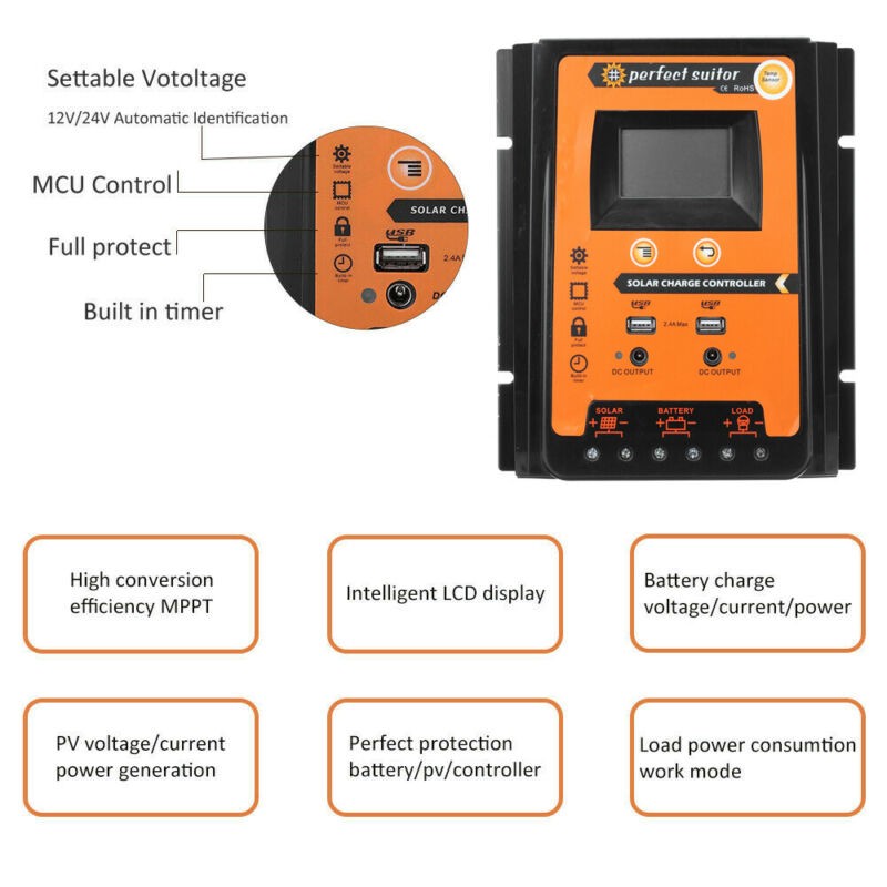 50A Solar Panel Regulator 12V-24V New Dual USB Charge Controller