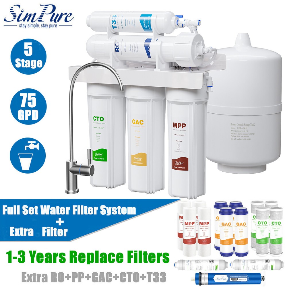 5 Stage Under Sink Reverse Osmosis Drinking Water Filter System Faucet Purifier