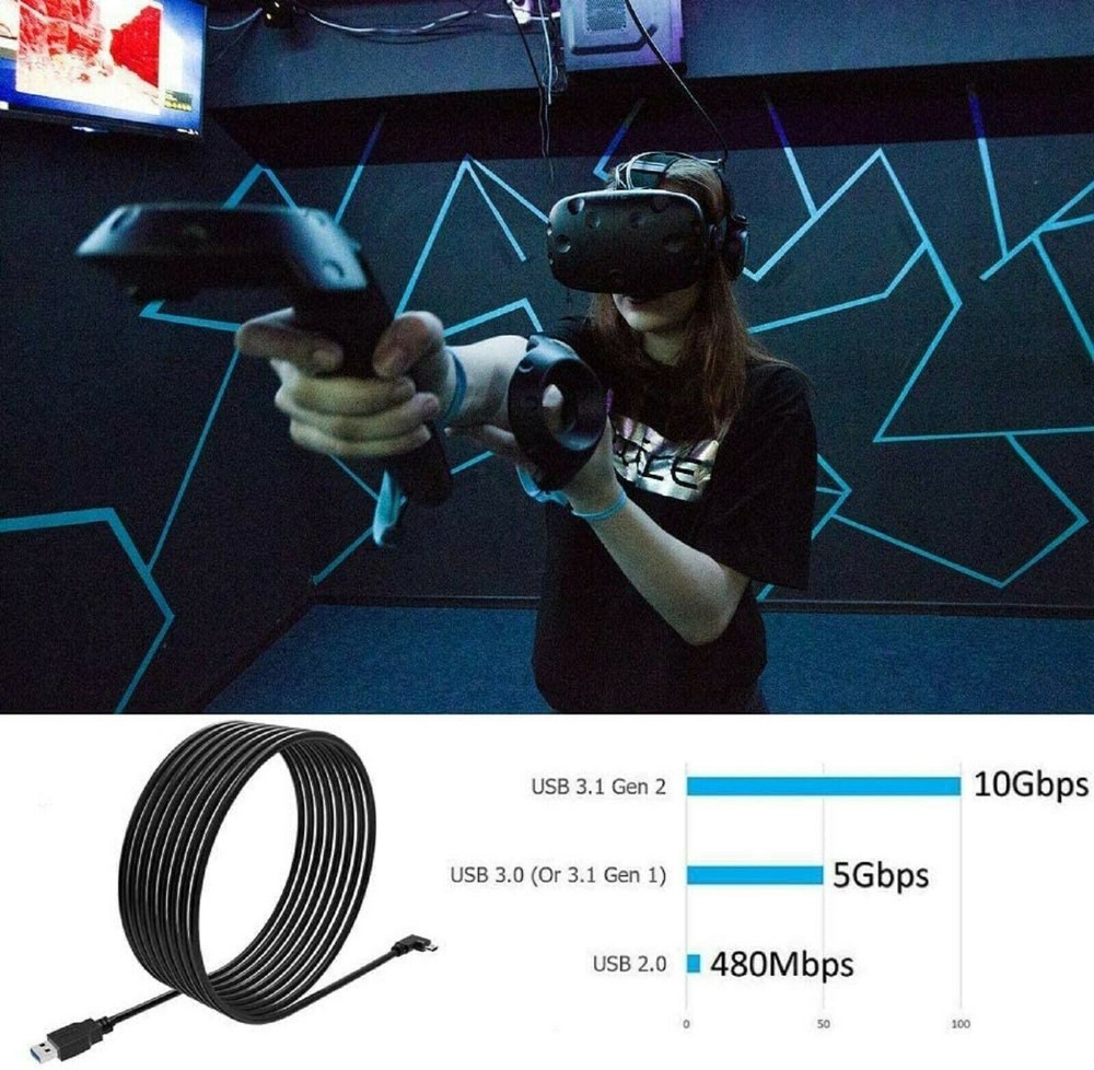 Link Cable For Oculus Quest 2 Type-C 3.2 Right Angle To USB A Charging Cord 10FT