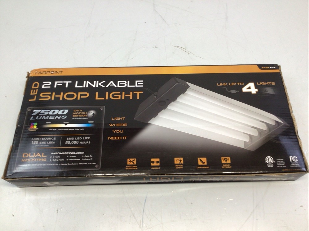 Farpoint Linkable 2ft LED Shop Light Motion Sensor 7500 Lumens New