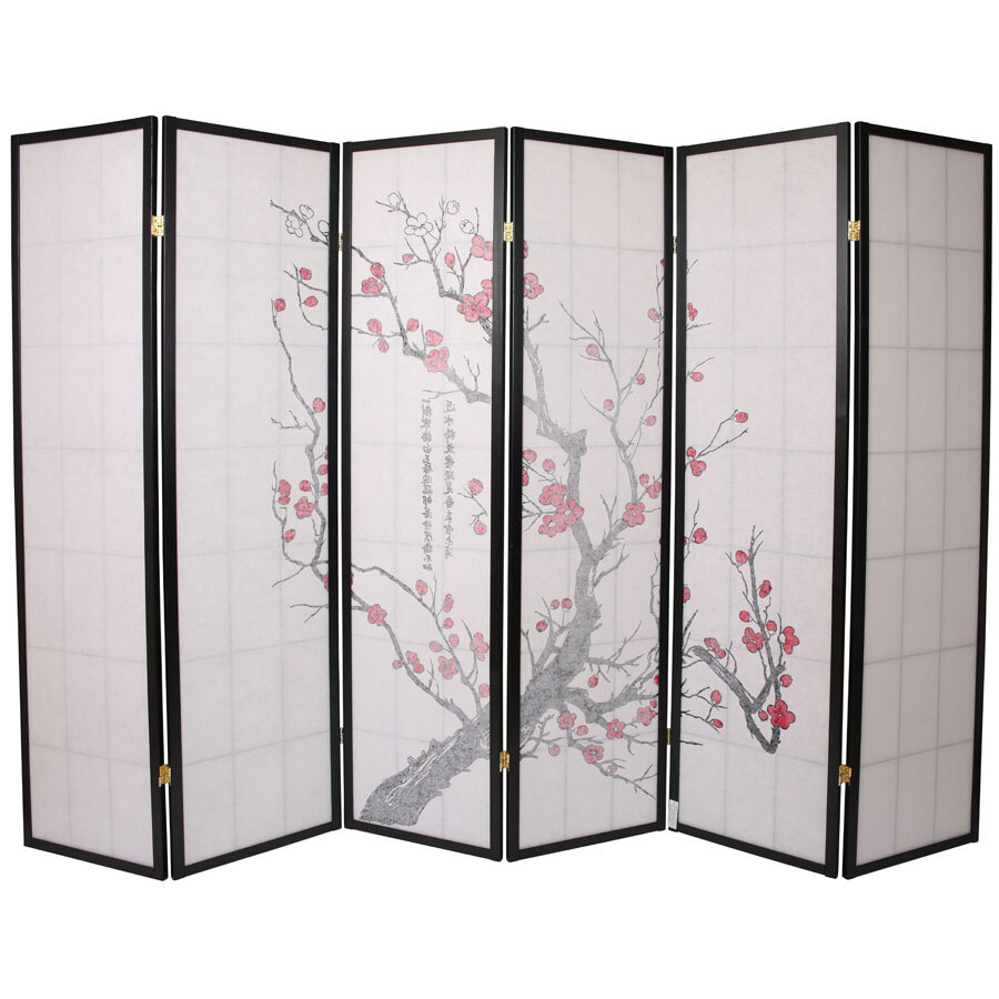 4, 6, 8 Panel Plum Blossom Screen Room Divider White & Black Frame