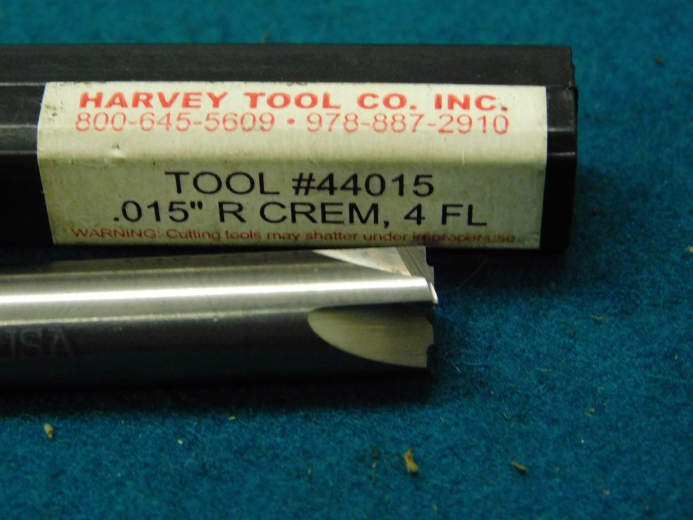 Harvey 3/8" Solid Carbide 4 Flute Radius Forming End Mill .015" Radius