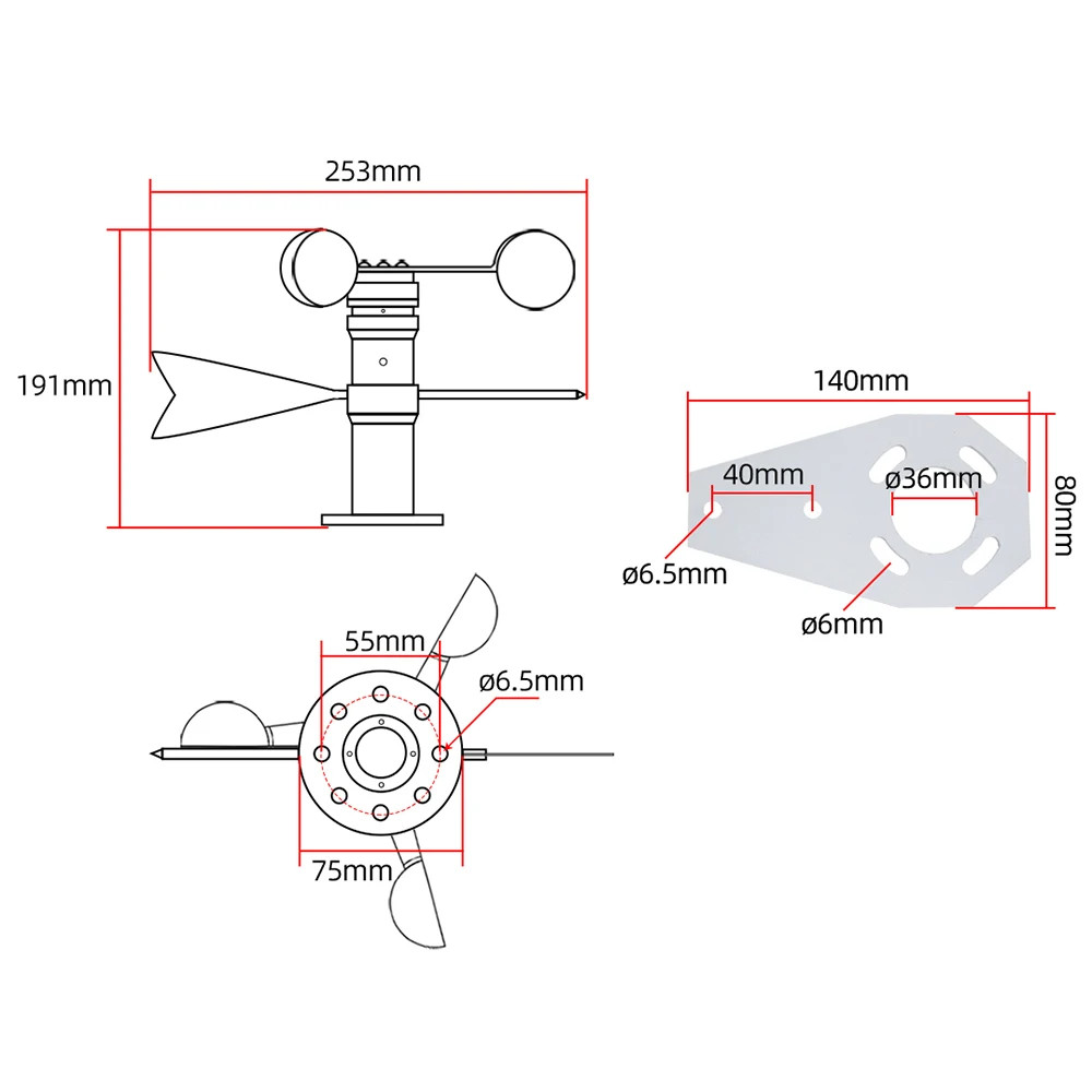 Wind Speed & Direction Integrated Sensor Wind Vane Transmitter Weather Detector