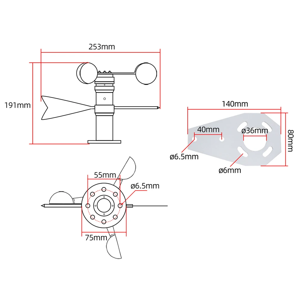 Wind Speed & Direction Integrated Sensor Wind Vane Transmitter Weather Detector