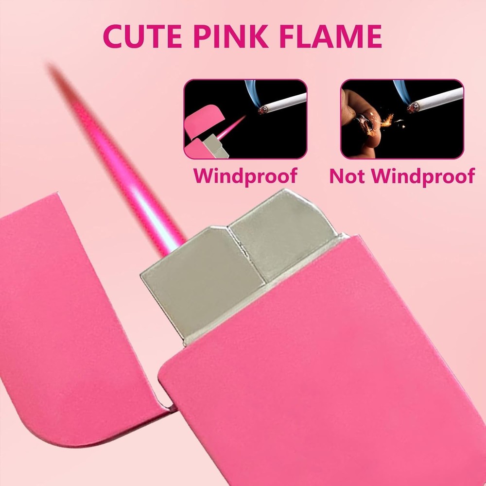 Torch Lighter, Pink Flame Lighter Cute Pink Glitter Torch Windproof Cool Lighter