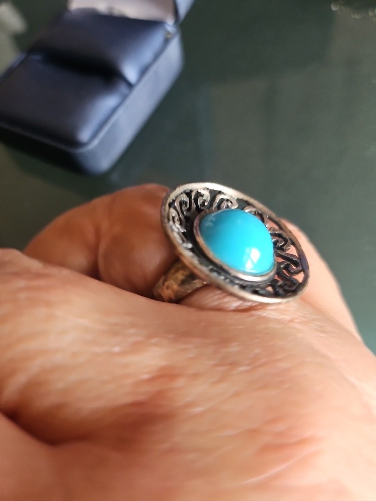 Silver Blue Turquoise Ring Size 7