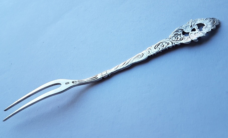 Rare Serving Fork, Doves, 800 Silver K863