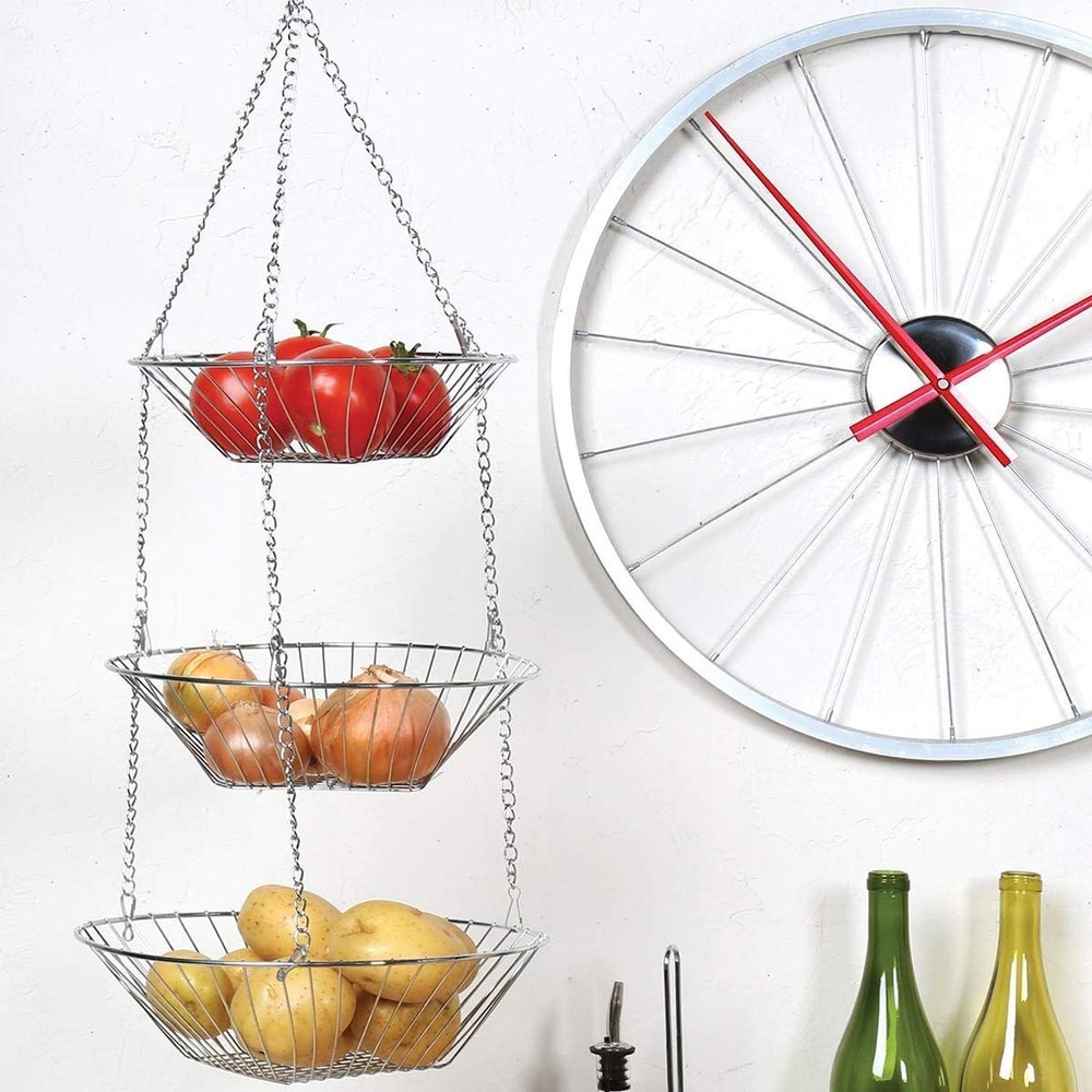 Wire Hanging Basket,3-Tier Stainless Steel Fruit Basket for Home Kitchen Bathroo