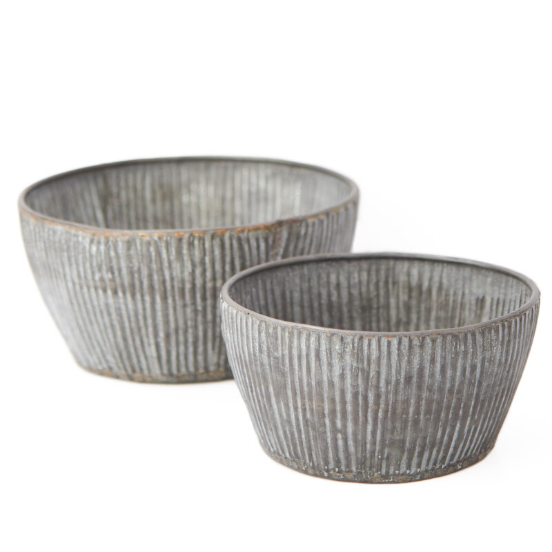 Rustic Tin Finish Metal Bowls | 2 Pieces