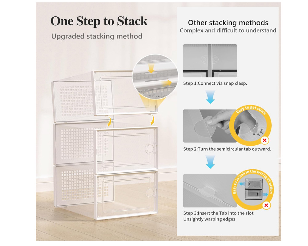 X-Large Shoe Storage Boxes Organizers Clear Plastic Stackable 12 Pack, Shoe Rack
