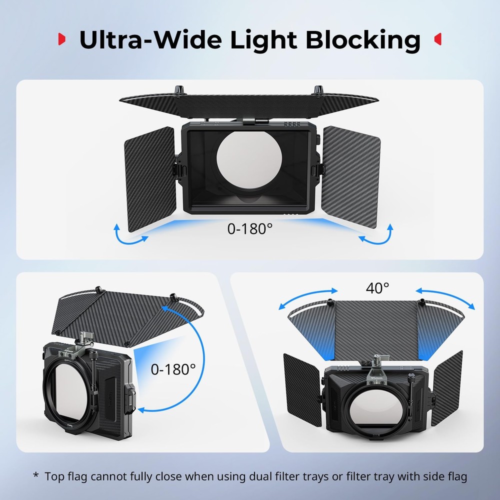 Mini Matte Box Pro Flag Kit with Two 4 x 5.65 Filter Frame, Modular Anti-Glar...