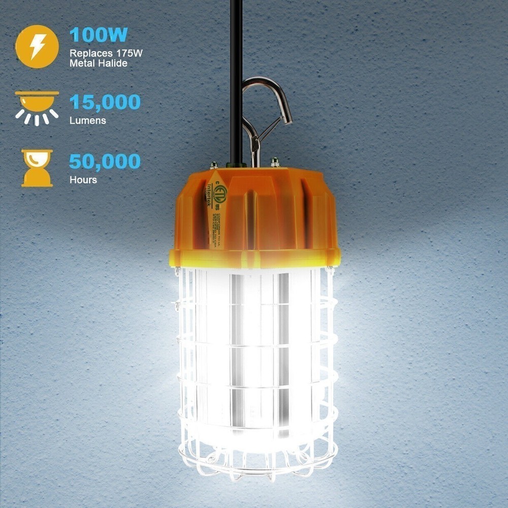 100W LED Temporary Work Light Industrial Constructions Workshop Lamp Plug-n-Play