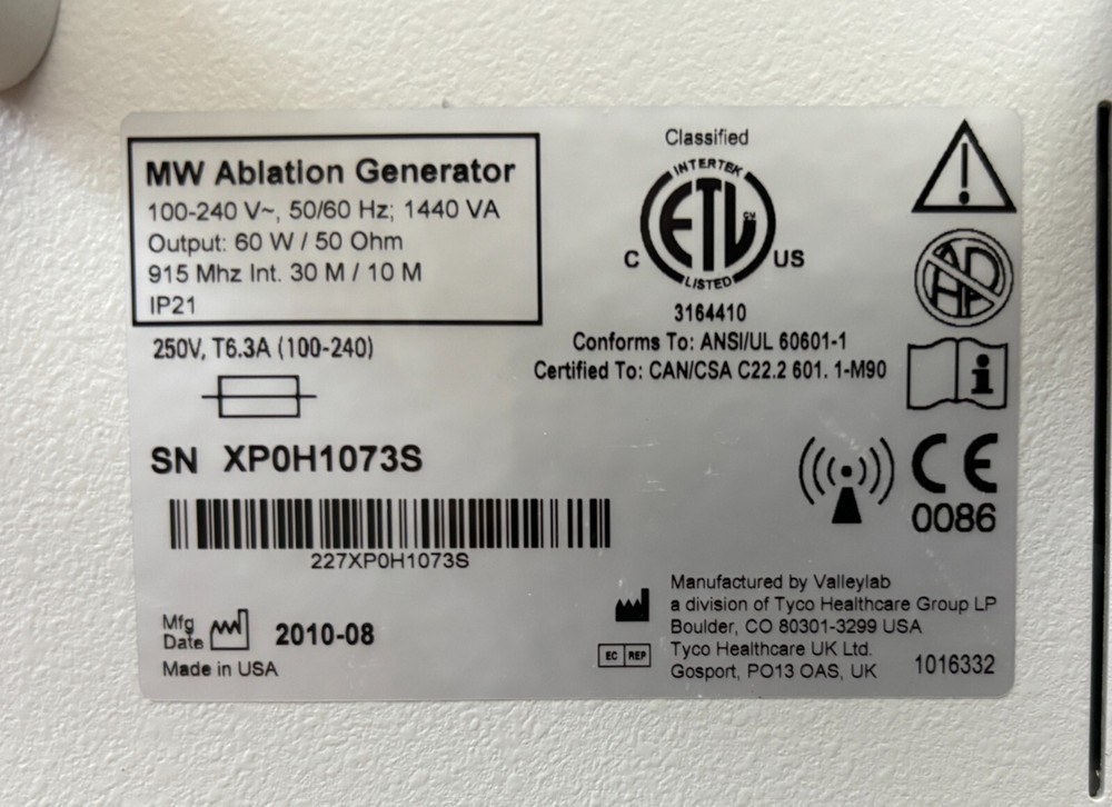 Valleylab MW Ablation Generator with power cable Valley Lab