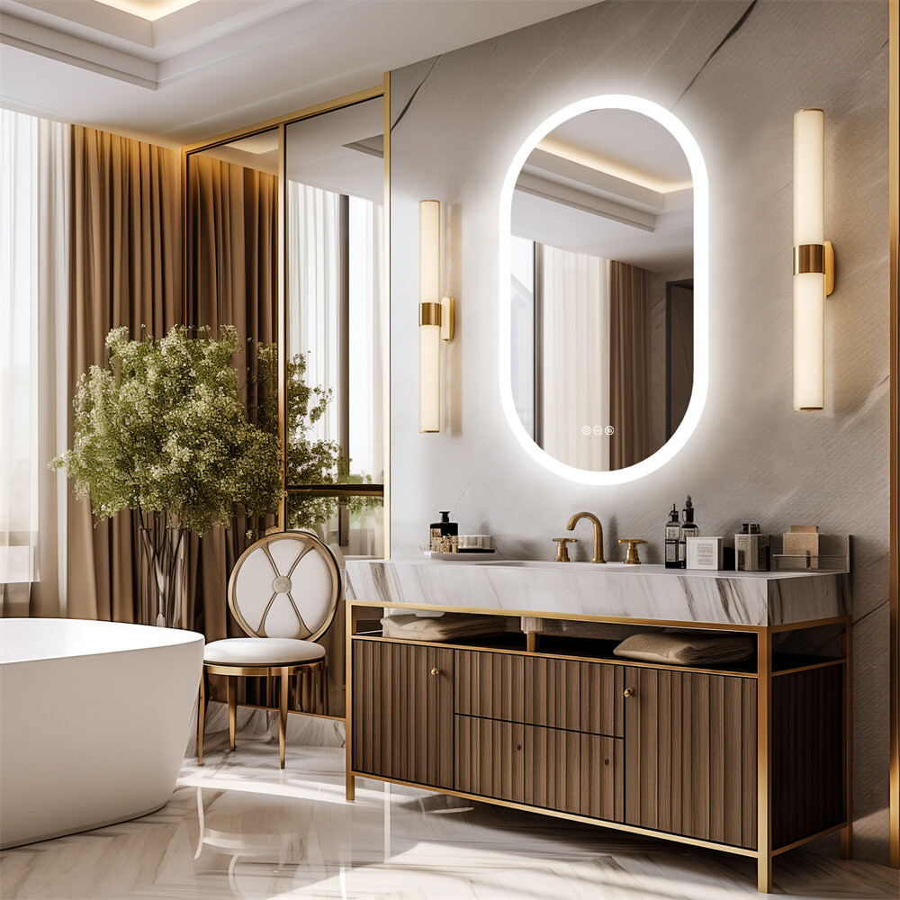 Stepless Dimming Illuminated LED Bathroom Mirror Vanity Makeup Wall Mounted Oval