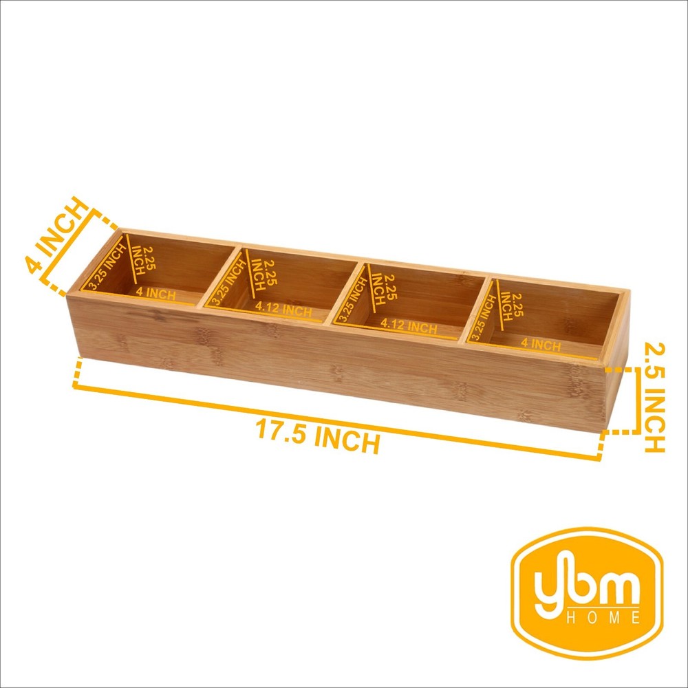 YBM Home & Kitchen 4-compartment Bamboo Drawer Organizer Box 329