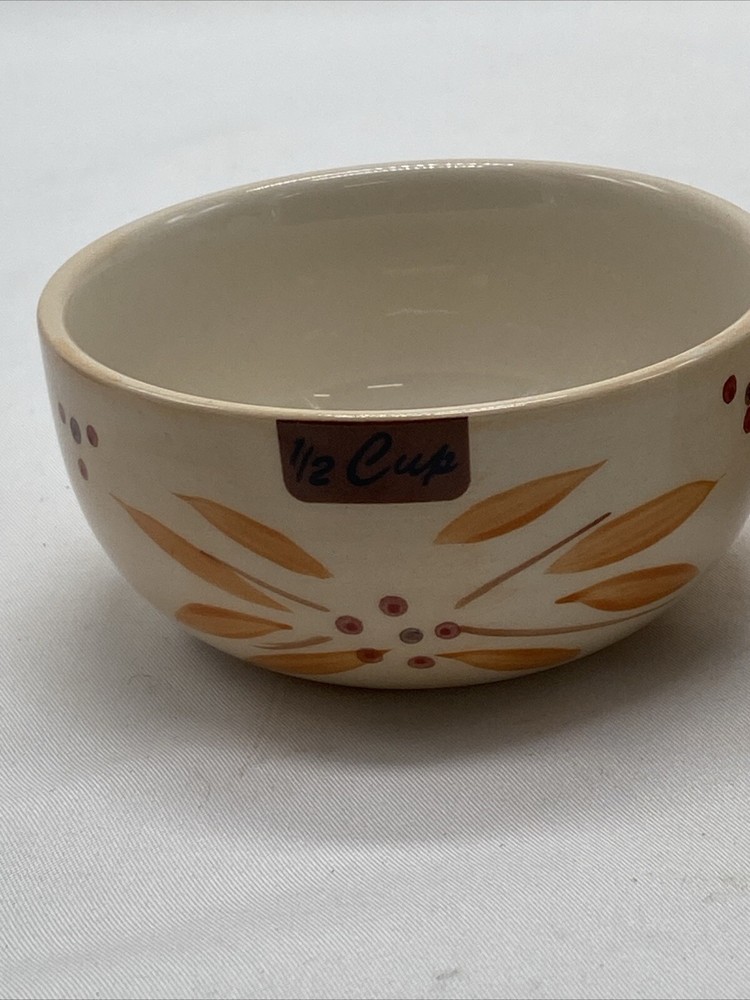 Temptations Orange Owl Ceramic Nesting Measuring Cup Set Old World