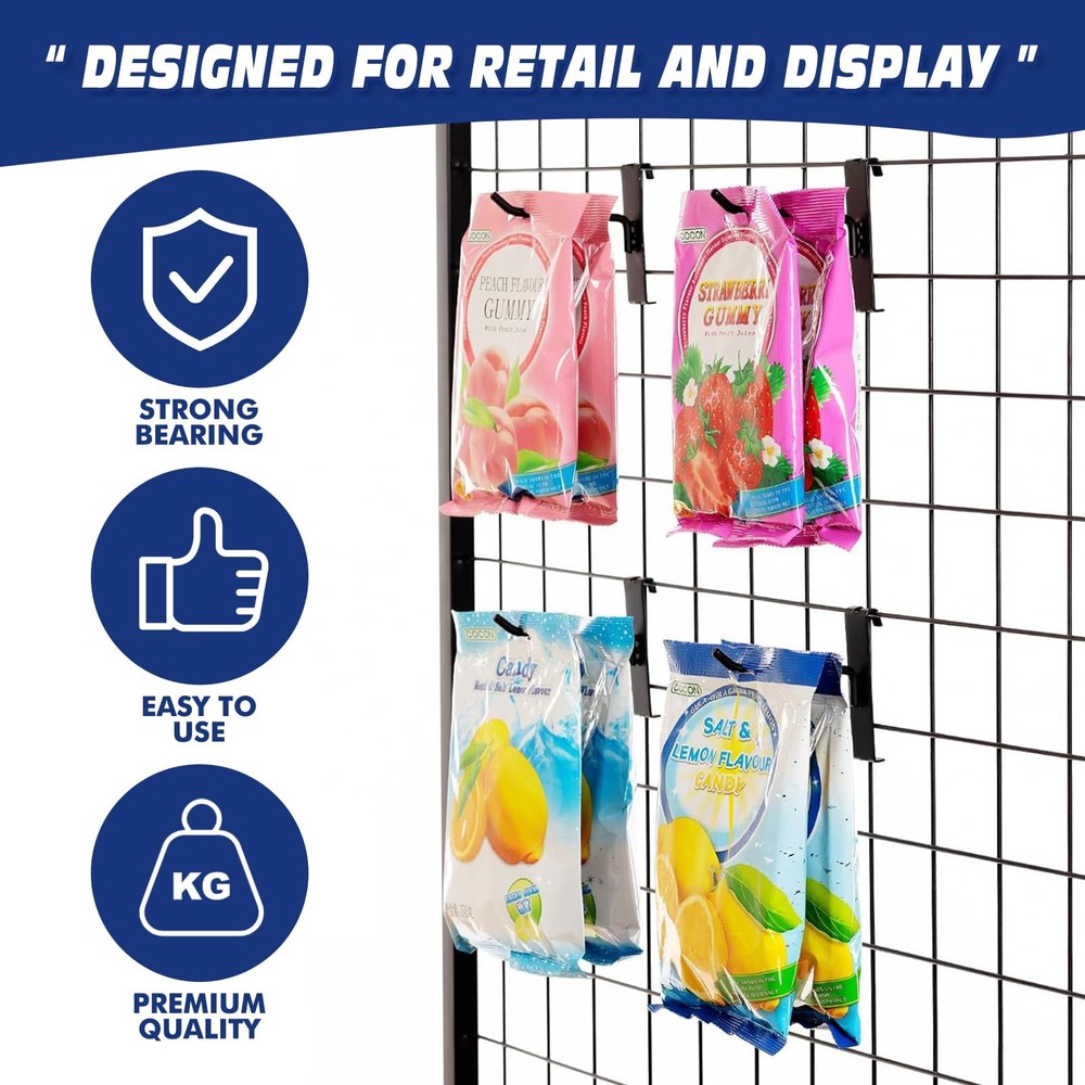 20 Pack 4" Black Grid Wall Hooks Grid Panel Hooks for Retail Home Garage