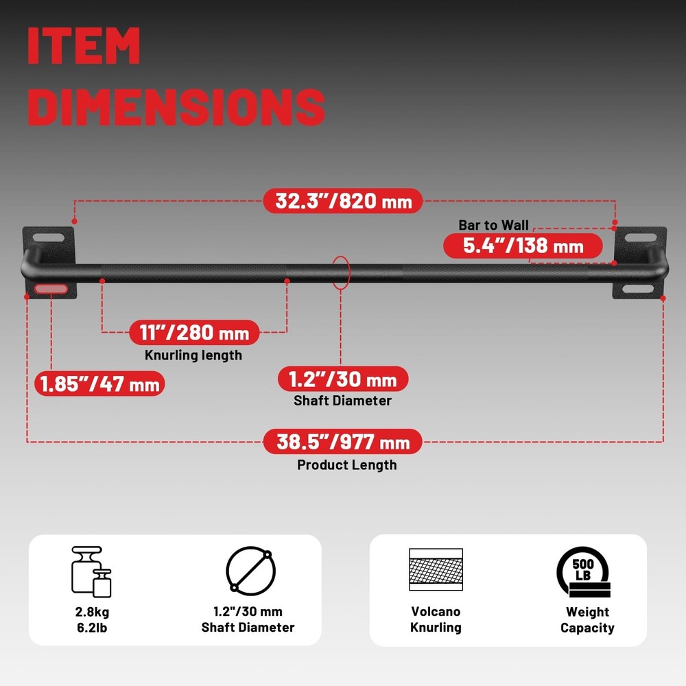 PAPABABE Wall Mounted Pull Up Bar, Chin Up Bar, Strength Training Pull-Up Bar...