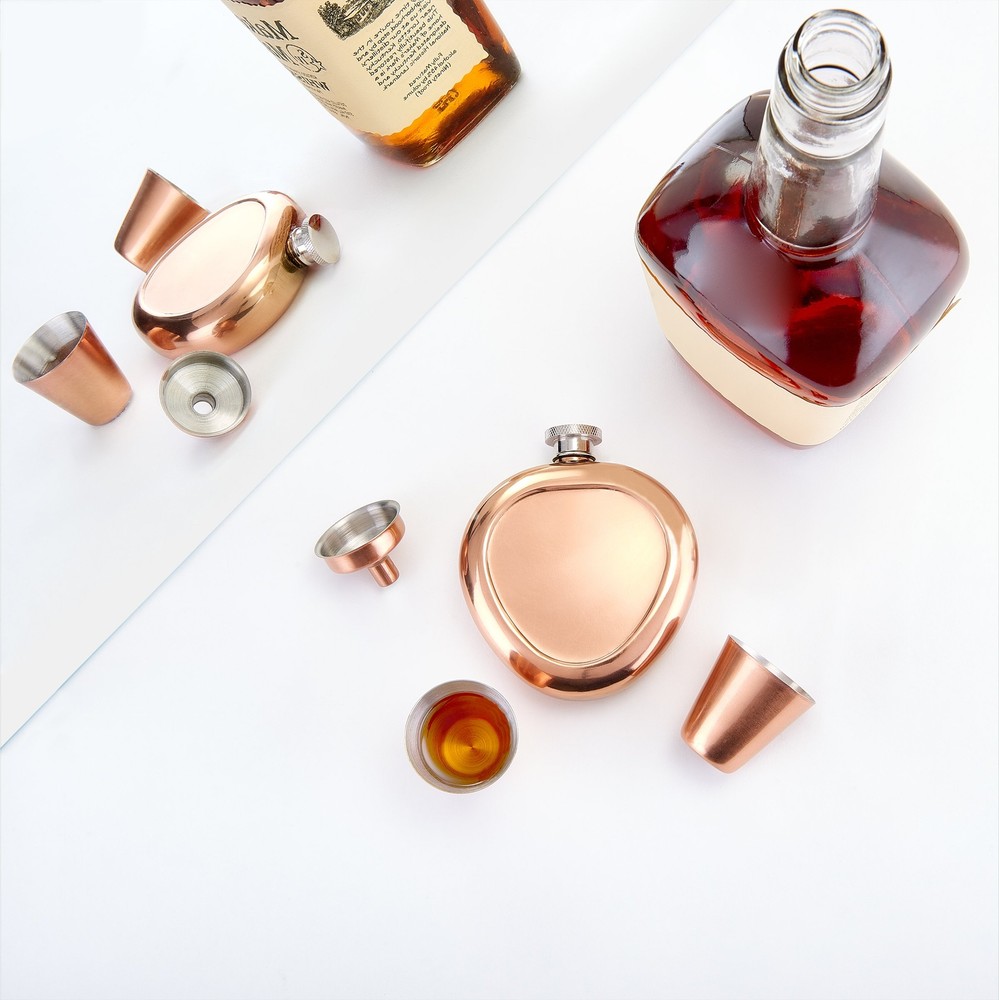 Old Dutch 4 Piece Copper Flask Set, Copper, Standard