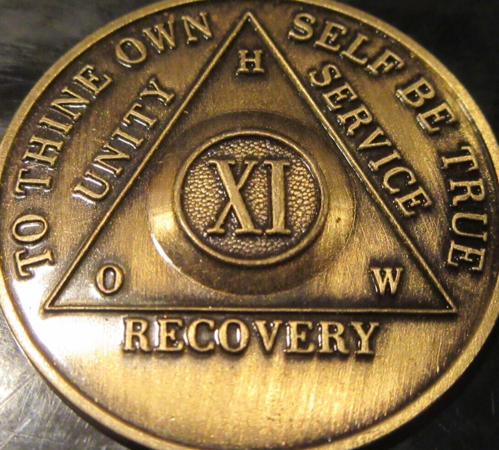 11 Year Alcoholics Anonymous AA BACK Bronze HOW Medallion Chip Coin Token