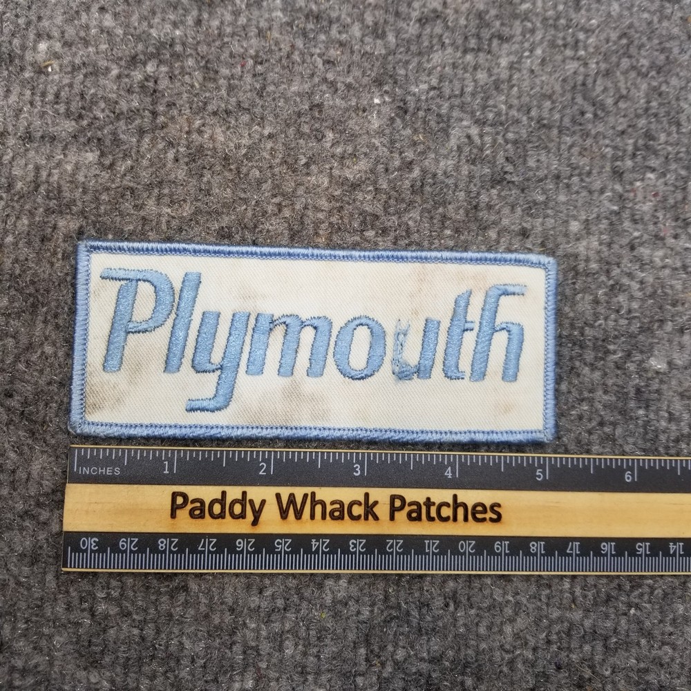Vintage Plymouth Patch Car Auto Automobile Work Uniform Stained Distressed AC6b