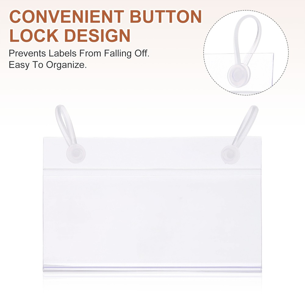 20 Pack 3.5" x 2.2" Plastic Shelf Basket Label Holders Clips with Button Lock